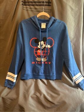 Disney Blue Mickey Graphic Hoodie with Red Accents